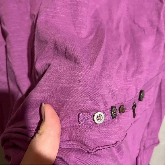 Soft Surroundings Tunic Shirt Womens M Purple V Neck Long Sleeve Charms Buttons - Picture 3 of 9